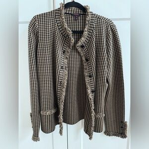 Vintage Escada Black and Tan houndstooth Blazer with Fringe Detail